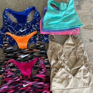 Set of 11 girls bras. Nike, justice, champion.
